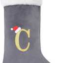 20-Inch Letter Embroidered Christmas Stocking Thick Grey Velvet with Super Soft Plush Cuff Personalized Festival Decoration for Xmas and New Year Party(Letter C)