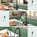 Kitchen Faucet with Cup Washer Pull Down Sprayer Stainless Steel Kitchen Sink Faucet with Deck Plate Glass Rinser Single Hole Black