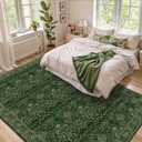 Washable 9x12 Area Rug for Spring Living Room Bedroom Dining Room Under Kitchen Table,Non-Slip Low Pile Stain Resistant Soft Large Carpet for Vintage Floral Oriental Home Decor Grass Green