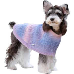 Rainbow Mohair Dog Sweater Cloak, Cold Weather Coat Dog Jacket for Small Dogs, Classic Turtleneck Thick Puppy Clothes with Leash Hole DS93M (Medium(Back Length 12"))