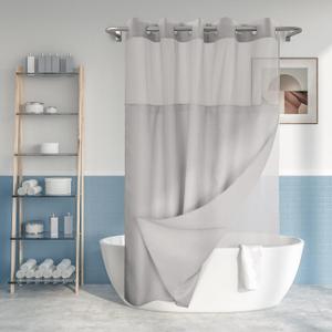River Dream No Hook Slub Textured Shower Curtain with Snap-in PEVA Liner Set - 71" x 74"(72"), Hotel Style with See Through Top Window, Machine Washable & Water Repellent, Gray, 71x74