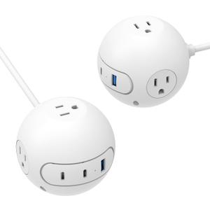2 Pack 20W USB C Power Strip,Power Strips with Surge Protection-3 Widely Outlets and 3 USB Ports(2 USB C Port),5 ft Flat Plug Extension Cord,Power Delivery Charging for Dorm Rooms,Home Office,White