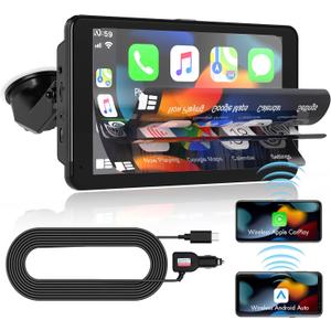 Wireless Carplay Car Stereo, Portable 7 Inch Carplay Screen, Wireless Android Auto Screen, with Mirror Link/Voice Control/Bluetooth/FM/Navigation for All Vehicle