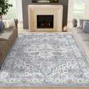 jinchan 9x12 Area Rugs for Living Room - Machine Washable Tribal Vintage Floral Stain Resistant Ultra-Thin Low-Pile Non-Slip Distressed Carpet for Bedroom Dining Room Kitchen (9x12ft,Grey/Blue)