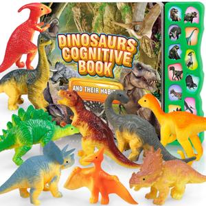 Dinosaur Toys,Dinosaur Sound Book with Pack of 12 Toy Figures,Realistic Roars,Interactive Perfect for Kids Dinosaurs Educational Toys for 3 4 5 6Year Old Boys&Girls