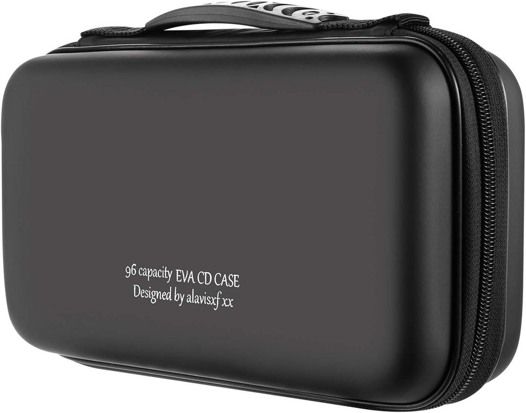 alavisxf xx CD Case, 96 Capacity EVA Protective Blu-ray DVD Case Portable Zipper CD Case Holder Disc Storage Organizer Wallet Bag for Car Home Travel (96 Capacity, Black96)