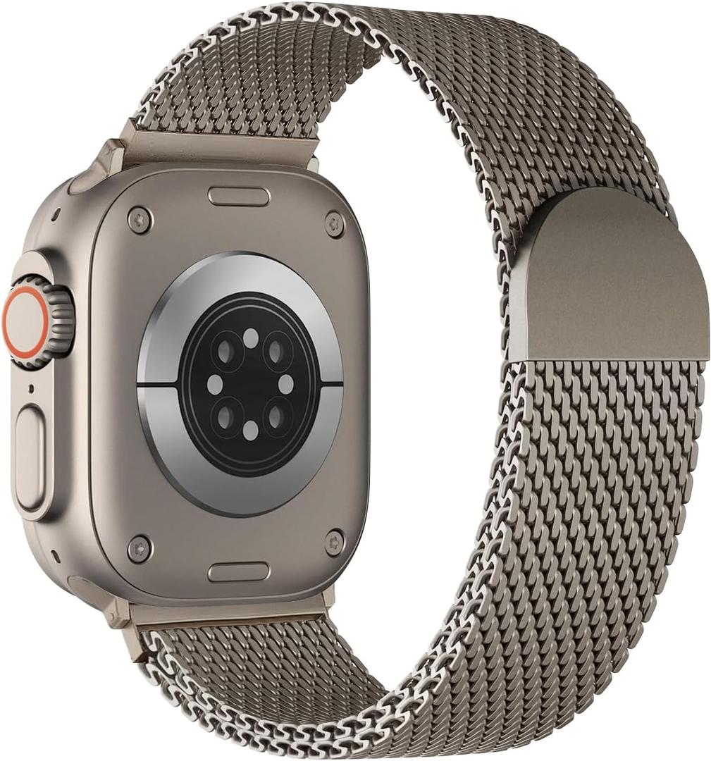 BXUXOHS Milanese Mesh Loop Compatible for Apple Watch Ultra 3/2/1 Band 49mm 46mm 45mm 44mm 42mm 41mm 40mm Men Women,Stainless Steel Metal Magnetic Strap for iWatch Ultra Series 11/10/9/8/7/6/5/4/SE (03- Natural Titanium) BXUXOHS Milanese Mesh Loop Compatible for Apple Watch Ultra 3/2/1 Band 49mm 46mm 45mm 44mm 42mm 41mm 40mm Men Women,Stainless Steel Metal Magnetic Strap for iWatch Ultra Series 11/10/9/8/7/6/5/4/SE (03- Natural Titanium)