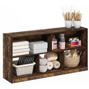 Furinno DALY Book Shelf, 5-Cube Bookshelf, Horizontal Cube Storage Organizer Bookcase, 10.9 x 47.2 x 23.6, for Living Room, Bedroom, Home Office, Amber Pine, Standard, 5-Cube