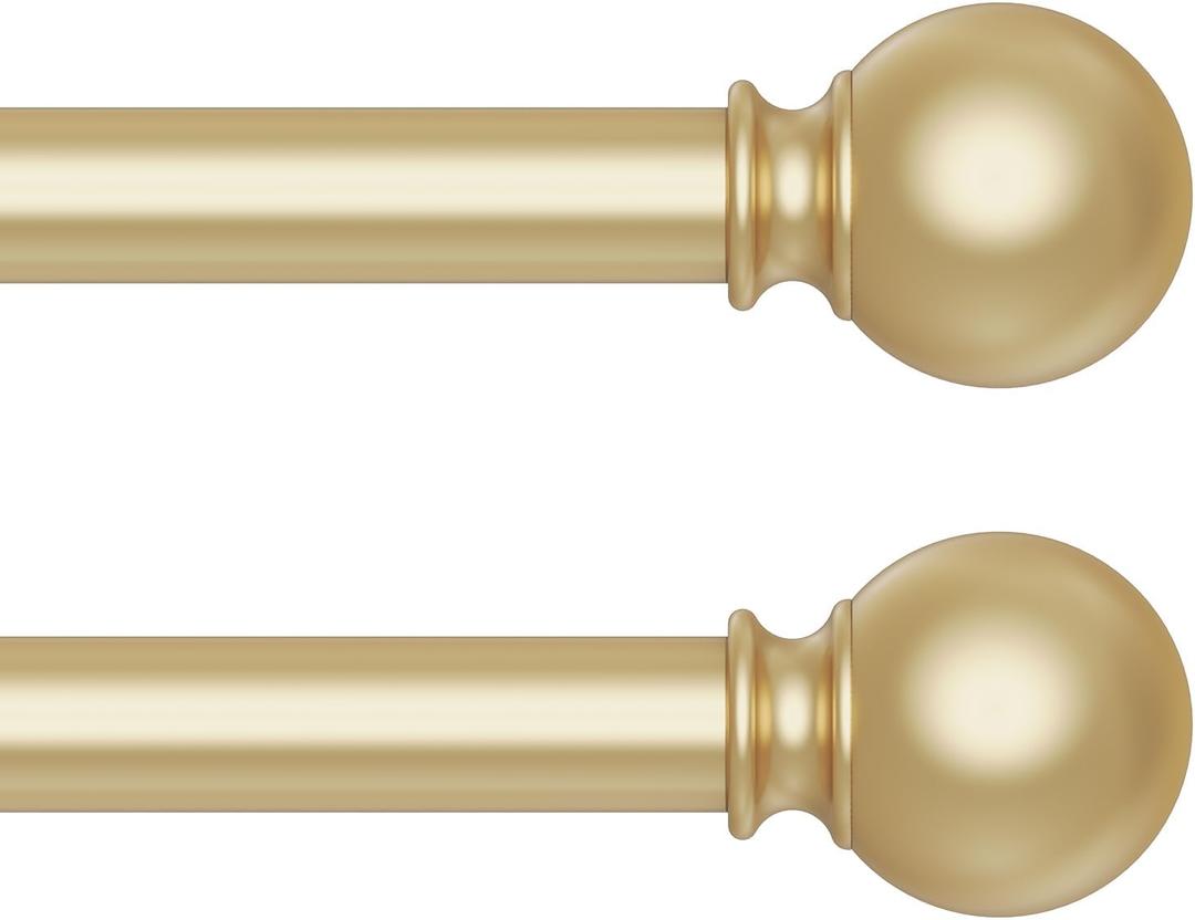 2 Pack Gold Curtain Rods, Curtain Pole for Window 48 to 84 Inch(4-7 Feet), 5/8 Inch Decorative Drapery Pole, Gold Splicing Curtain Rod Set, Size: 36"-88", Brass Gold
