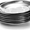 WUWEOT 10 Pack Stainless Steel Dinner Plates, 10" Round Kitchen Metal Dish Plates, Rust-Proof Camping Serving Plates for BBQ, Snack, Salad, Appetizer, Fruit, Cookies