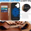 SHIELDON Genuine Leather Case Wallet for iPhone 17 6.3-inch 5G 2025 | Foldable, Magnetic Closure, Kickstand, RFID Blocking Credit Card Holder, Shock-Absorbent Phone Cover - Retro Brown