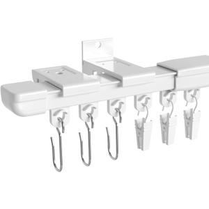 MEXAU White Ceiling Curtain Track, 3 to 9 Feet No-Cut Adjustable Heavy Duty Aluminum Curtain Rail, Wall/Ceiling Mount for Living Room, Bedroom, Bathroom, RV & Room Divider, Includes Hooks & Clips