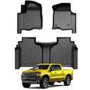 KUST Floor Mats for 2020-2026 Chevy Silverado/ GMC Sierra 1500/ 2500HD/ 3500HD Crew Cab with Rear Underseat Storage Box, Front Bucket, All Weather Car Mats for Silverado Accessories TPE Rubber