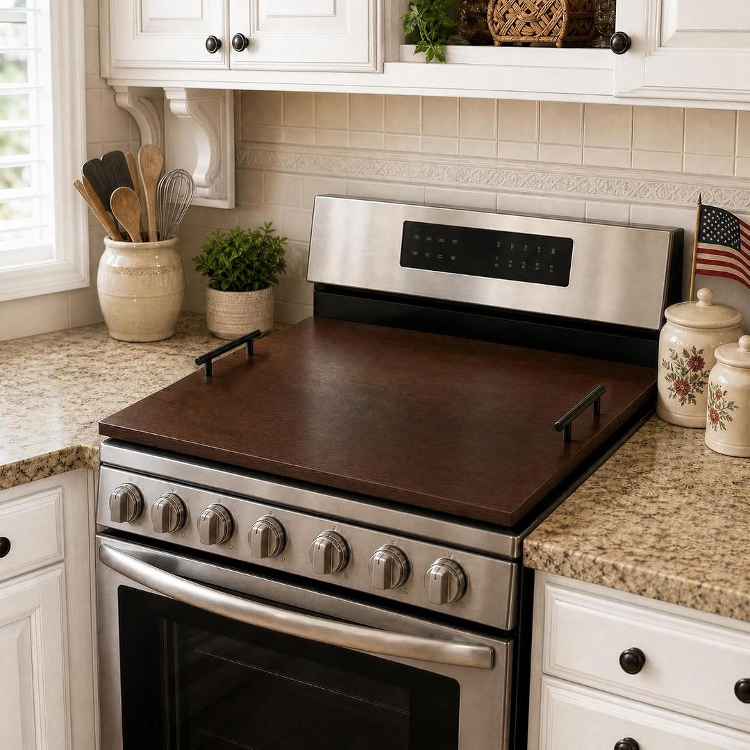 Noodle Board Stove Cover with Handles, Walnut, 29.2 x 21.7 Inch