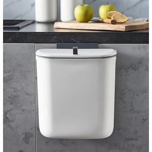ELPHECO Compost Bin, 2.5 Gallon Hanging Trash Can with Lid, Kitchen Cabinet Door Under Sink Plastic Garbage Can Wall Mounted Slide Open, White