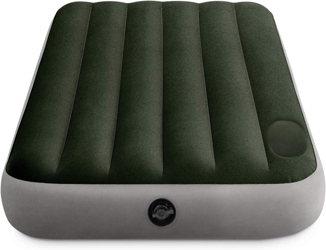 Intex 64761E Dura-Beam Standard Downy Air Mattress: Fiber-Tech  Twin Size  Built-in Foot Pump  10in Bed Height  300lb Weight Capacity