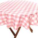 Hiasan Checkered Round Tablecloth 90 Inch - Waterproof Stain and Wrinkle Resistant Washable Fabric Table Cloth for Dining Room Party Outdoor Picnic, Pink and White