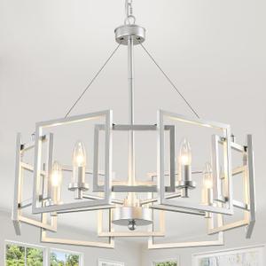 ZGLAOJT Modern Chandelier Chrome Geometric Pendant Lighting Fixture 5-Light Metal Farmhouse Chandelier for Dining Room Living Room entryway Kitchen Bedroom Island (Silver)