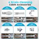 ACOCO 16.4FT Drain Snake, Drain Auger with Drill Attachment, 6 Cutter Heads | 14-in-1 Heavy-Duty Plumbing Snake Drain Clog Remover with 2 Hair Catchers & 2 Brushes for Kitchen Sink, Bathtub and Shower
