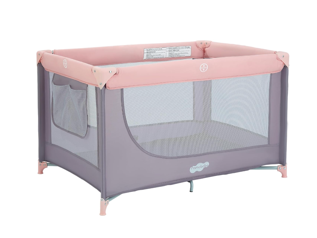 Pamo Babe Pack and Play Portable Crib Baby Playpen, Foldable Black Playard for Infant Toddler with Mattress Pad, Lightweight Travel Crib for Baby Pink