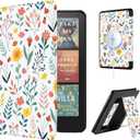 CoBak Lightweight Stand Case for 7" Kindle Paperwhite 12th Gen 2024 and Kindle Colorsoft with Right Hand Strap - Compatible with iPhone MagSafe, for Samsung/Belkin/Anker Wireless Charging Pads (Flower Sea)