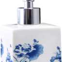 Lotion Soap Dispenser, Ceramic Lotion Soap Dispenser with Pump for Bathroom and Kitchen Office, Vintage Blue and White Porcelain Floral Decorative Liquid Bottle