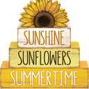 4 Pcs Sunflower Table Decorations Sunflower Tiered Tray Decor Farmhouse Rustic Table Decor Books Stack Signs Block for Home Office Decorations