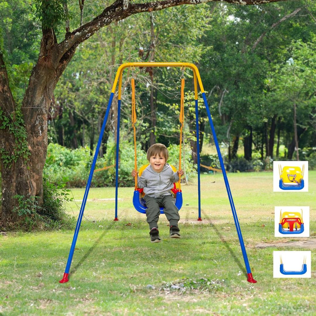3-in-1 Toddler Swing Set,Indoor/Outdoor Baby Swing with Foldable Metal Stand, Kids Swing Seat for Playground,3 in 1 Kids Swing Seat Easy to Assemble and Store at Home Garage