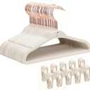 Baby Velvet Hangers 30 Pack, 11 Inch Stackable Kids Hanger for Closet, Ultra Slim Non-Slip Toddler Hangers with Rose Gold Swivel Hook & 10 Clips, Felt Hanger for Children's Clothes, Beige