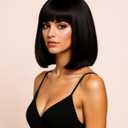 14 Inches Black Wigs for Women Short Straight Bob Wig with Bangs Synthetic Hair for Daily Use,Cosplay, Halloween
