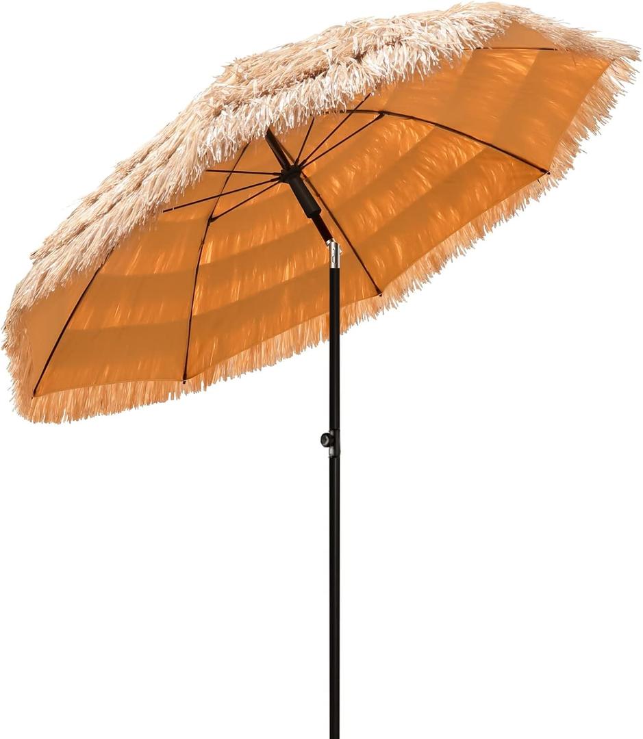 6/6.5/7.5/8ft Tiki Umbrellas for Outside, UV Protect Thatch Umbrella with Tilt Design, Thatch Patio Umbrella for Outdoor Tiki Bar, Tropical Palapa Tiki Hut Hawaiian Hula Beach Umbrella