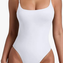 REORIA Women Sexy Cami Square Neck Thong Bodysuit Backless Spaghetti Strap Tank Top, Size Small, Color White