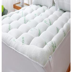 AdkTex Ultra Soft Twin Mattress Topper Bed Size - Premium Viscose Made from Bamboo Mattress Topper for Back Pain, Natural Cooling Mattress Pad Fits 8-20 Inches Extra Deep Matress Topper, (Green)