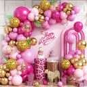 Hot Pink Cheetah Print Balloon Arch Kit, Pink Gold Balloons Garland with 4D Foil Leopard Balloon for Safari Jungle Wild Cheetah Print Birthday Bridal Shower Party Decorations