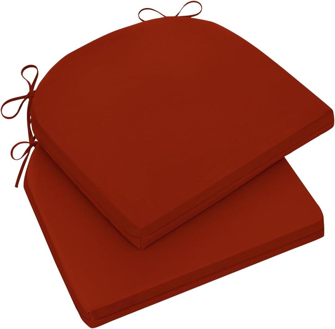 Outdoor Chair Cushions for Patio Furniture - Patio Chair Cushions Set of 2 - Water Resistant Round Corner Outdoor Seat Cushions 17"X16"X2", Brick Red