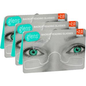 glens Unisex Armless Reading Glasses - 3 Readers in +2.0 Classic Pack- Emergency Lightweight Pocket Ultra Thin Readers - Reading Glasses Men & Women