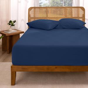 Bare Home 100% Organic Cotton Jersey Fitted Sheet - Twin XL Size - Ultra Soft - Deep Pocket Fitted Sheet - 100% Cotton - Ring Spun Yarns (Twin XL, Dark Blue)