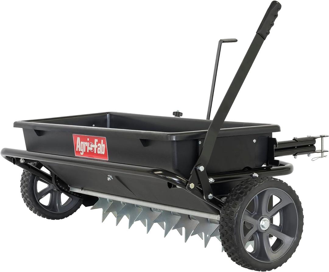 Agri-Fab 45-0543-AMZ 100 lb. Tow-Behind Lawn & Garden Spiker/Seeder/Drop Spreader for Seed,Fertilizer, Salt, Ice Melt; Designed to Pull Behind Lawn & Garden Tractors