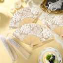Vercraft 36 Set Wedding Hand Fans for Guests Bulk Vintage Lace Paper Fan Retro Kraft Floral Folding Fans with Organza Bags Thank You Gifts Party Favor for Wedding Ceremony Bridal Shower Bridesmaid