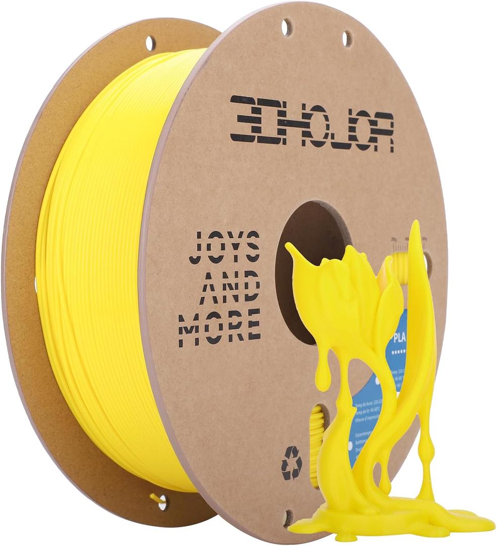 3DHoJor PLA Filament 1.75mm,3D Printer Filament,1kg Cardboard Spool (2.2lbs),Dimensional Accuracy +/- 0.03 mm,Vacuum Packaging,Odor Free,Clog Free, Fit Most 3D FDM Printer,Yellow