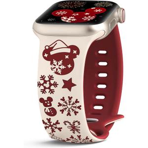 Christmas Cartoon Band Compatible with Apple Watch Bands for Women 40/38/41/42/44/45/46/49mm, Cute Two-Tone Engraved Soft Silicone Sport Strap for iWatch Series 11 10 9 8 7 6 5 4 SE/Ultra 3 2 1 (Starlight/Vermilion)