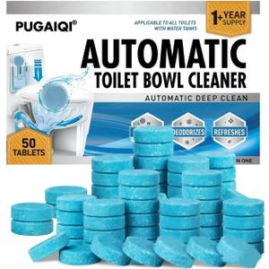 Automatic Toilet Bowl Cleaner Tablets,Blue toilet seat, Descale & Deodorize, Septic-Safe, Fresh Scent, Drop-In Tank Cleaner effective to use Works with Toilets 50 Pack Lemon Scented