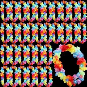 Sherr 24 Pcs LED Rainbow Leis Light up Wedding Hawaiian Leis Flower Necklace with LED Lights Beach Tropical Carnival Party Wedding Supplies Luau for Masquerade