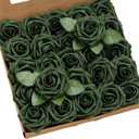 Ling's moment Artificial Flowers 25Pcs Emerald Green Roses Decor w/Stems,3" DIY Foam Floral for Wedding Bouquet/Centerpieces, Outdoors Party Backdrop, Room/Table, and Garden/Pot Decorations