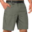Mens Cargo Hiking Shorts Water Resistant Quick Dry Lightweight Breathable Tactical Shorts with Nylon Belt (50W x 10L, Olive Green)