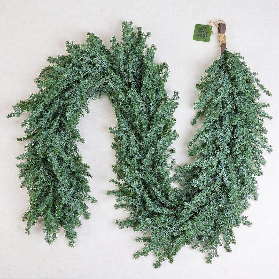 Norfolk Pine Garland  6FT Artificial Christmas Garland, Greenery Garland for Winter Holiday Decorations, Indoor Outdoor Use on Mantel, Table, Wall or Door