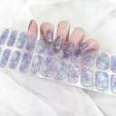 22pcs Semi Cured Gel Nails Strips Tips UV Nail Stickers Polish Wraps-Works with UV Nail Lamp Light, 2 Prep Pads File Wooden Stickers DIY Manicure Easy to Apply&Remove (020 Shine Purple)