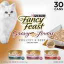 Purina Fancy Feast Gravy Lovers Poultry and Beef Grilled Gourmet Wet Cat Food Variety Pack - (Pack of 30) 3 oz. Cans (EXP 02/29/28)