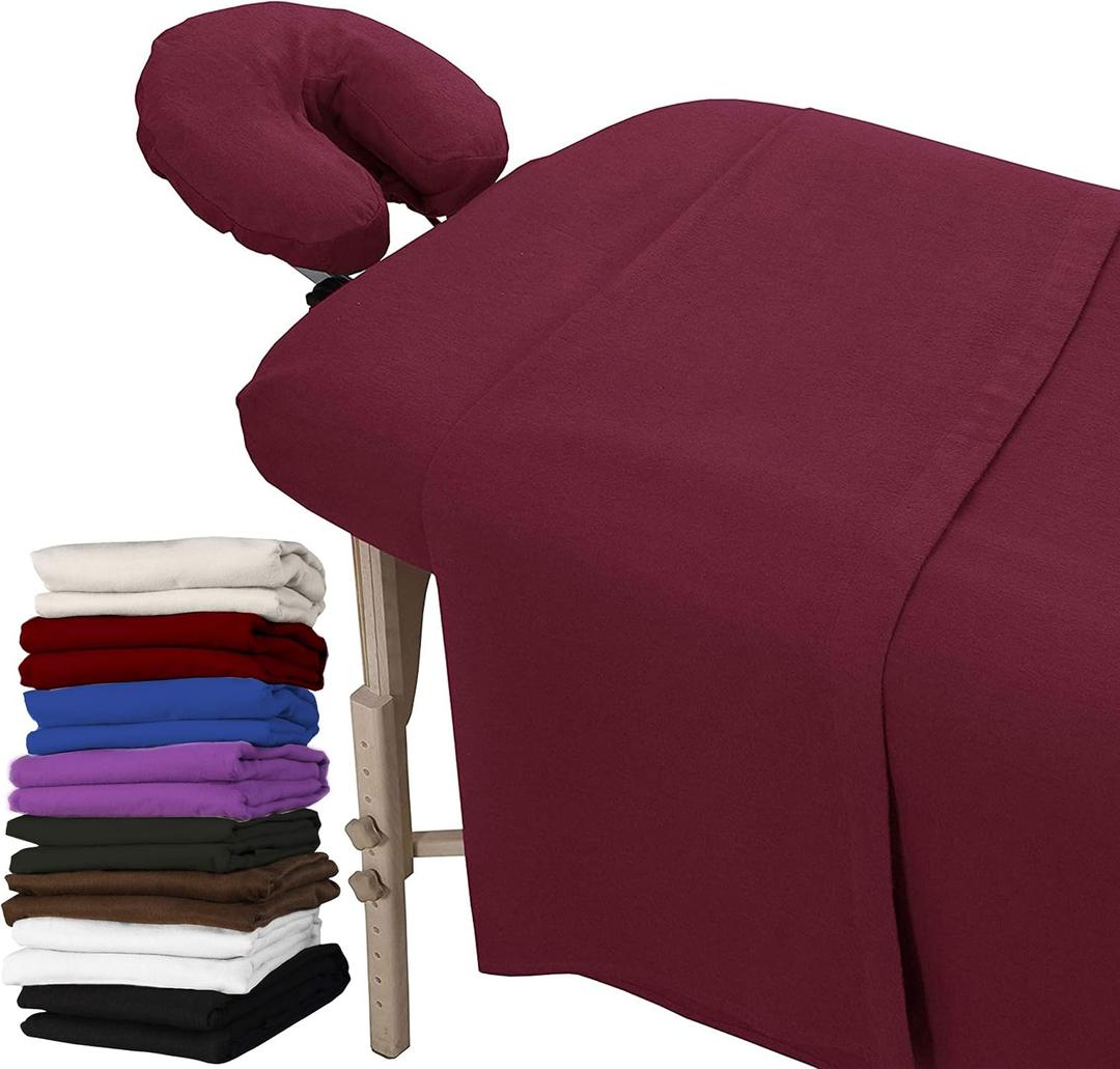 London Linens Extra Thick 3 Piece Set Massage Table Sheets Set - 100% Natural Cotton Flannel - Includes Massage Table Cover, Massage Fitted Sheet, and Massage Face Rest Cover (Burgundy)