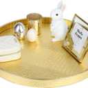 HofferRuffer Round Serving Tray 20'', Elegant Faux Leather Circle Ottoman Table Tray, Serve Tea Coffee Breakfast in Bedroom Living Room Kitchen (Gold, 20")
